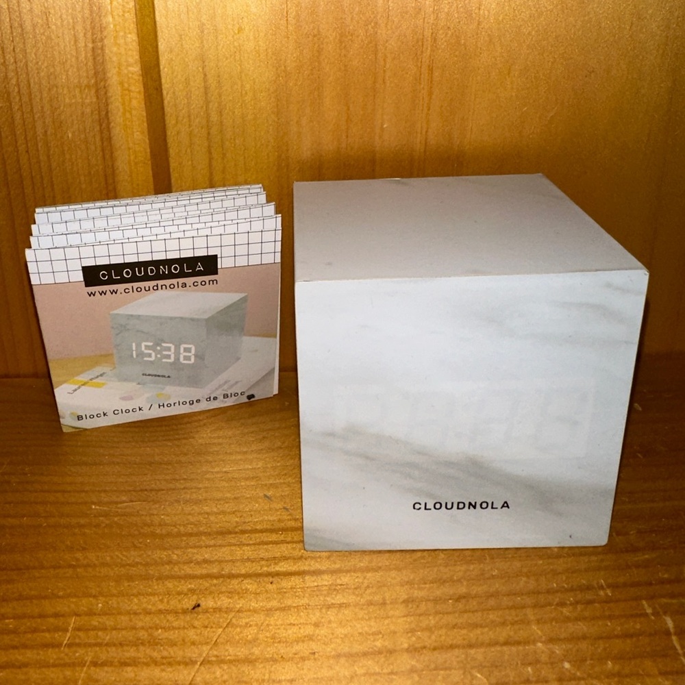 Cloudnola Block Clock - Cube Alarm Clock (White Marbke). *NWOT*